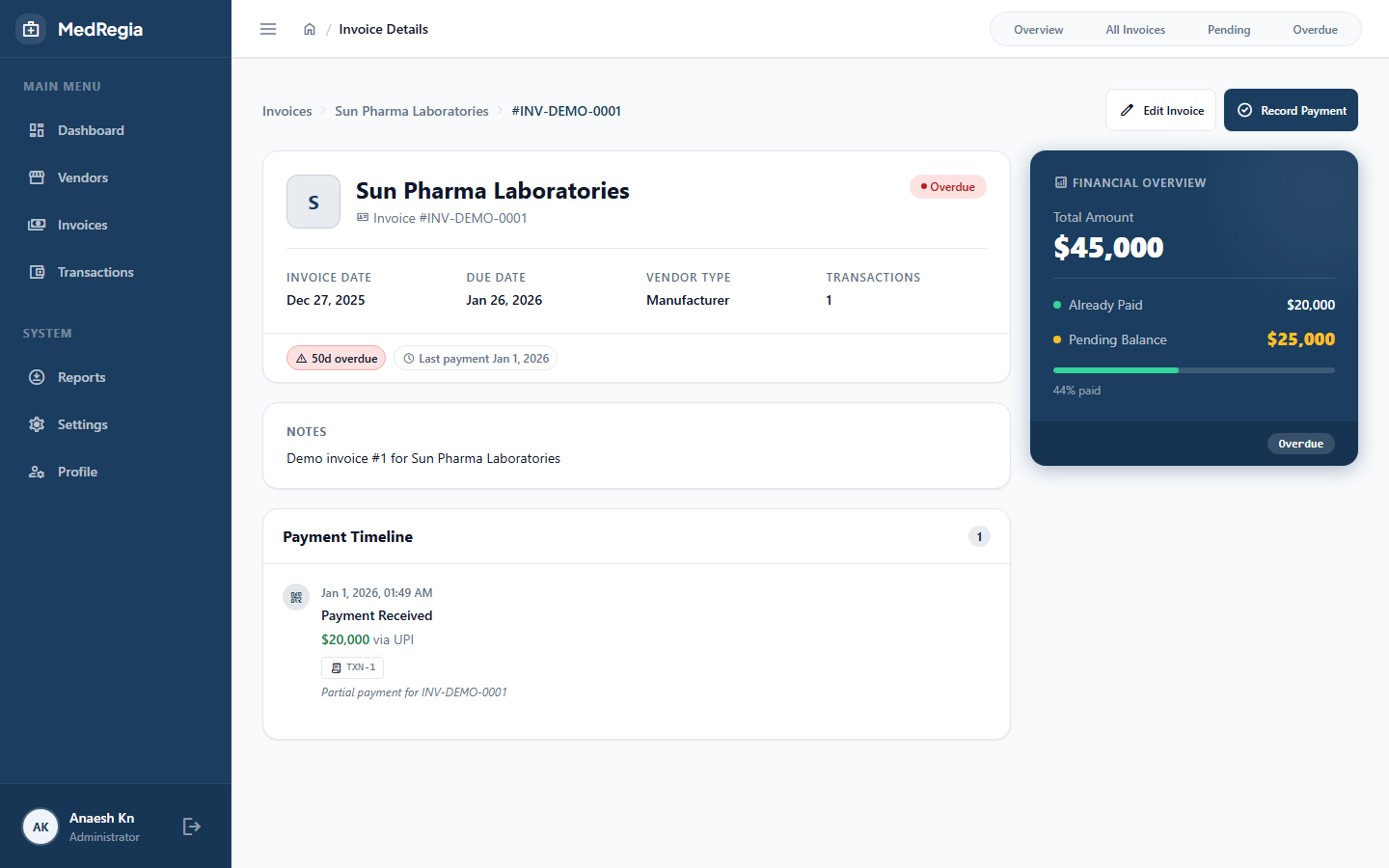 Invoice detail page