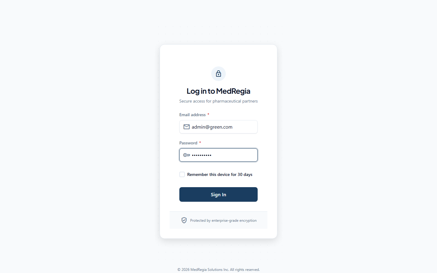 Login page