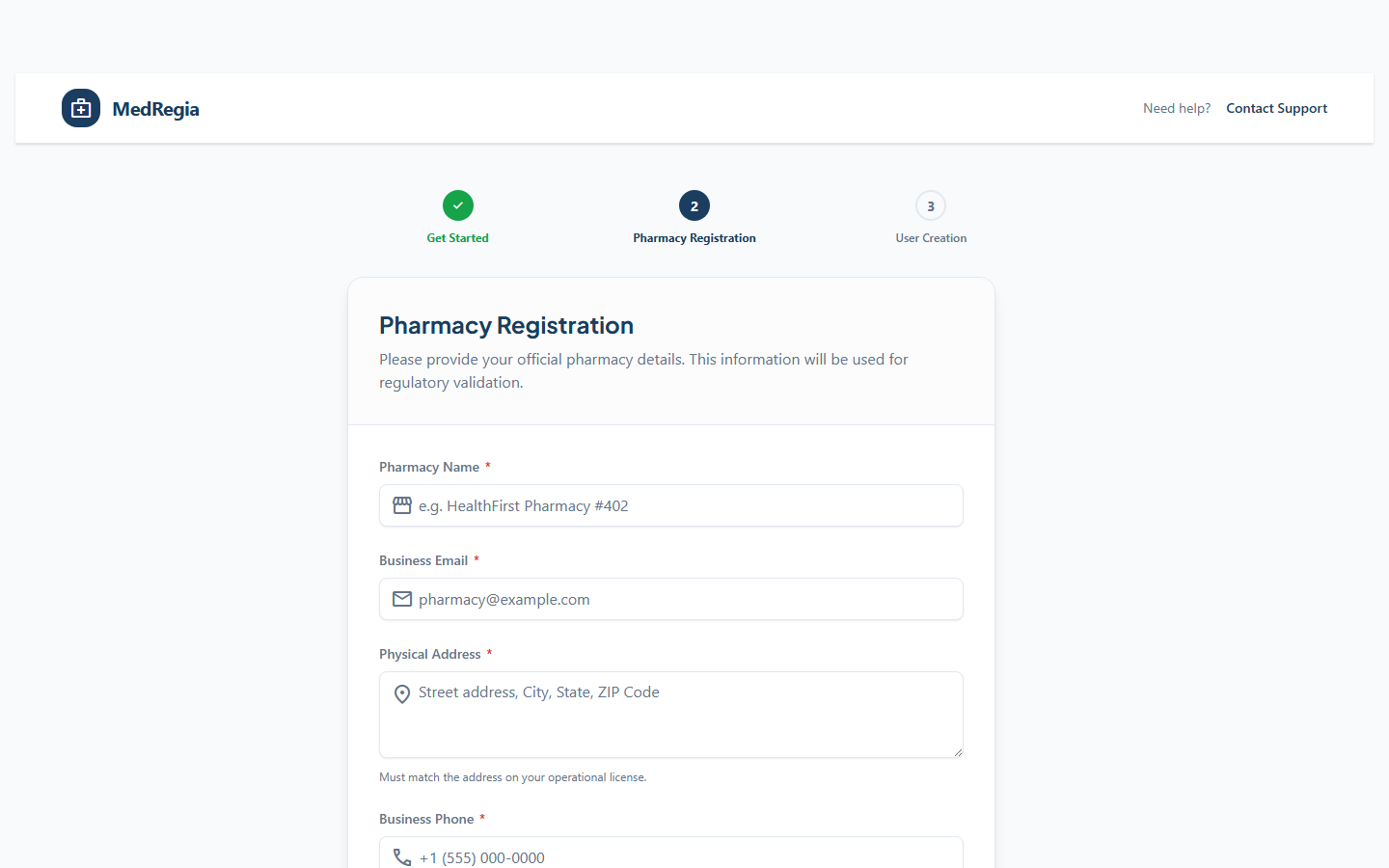 Pharmacy registration form