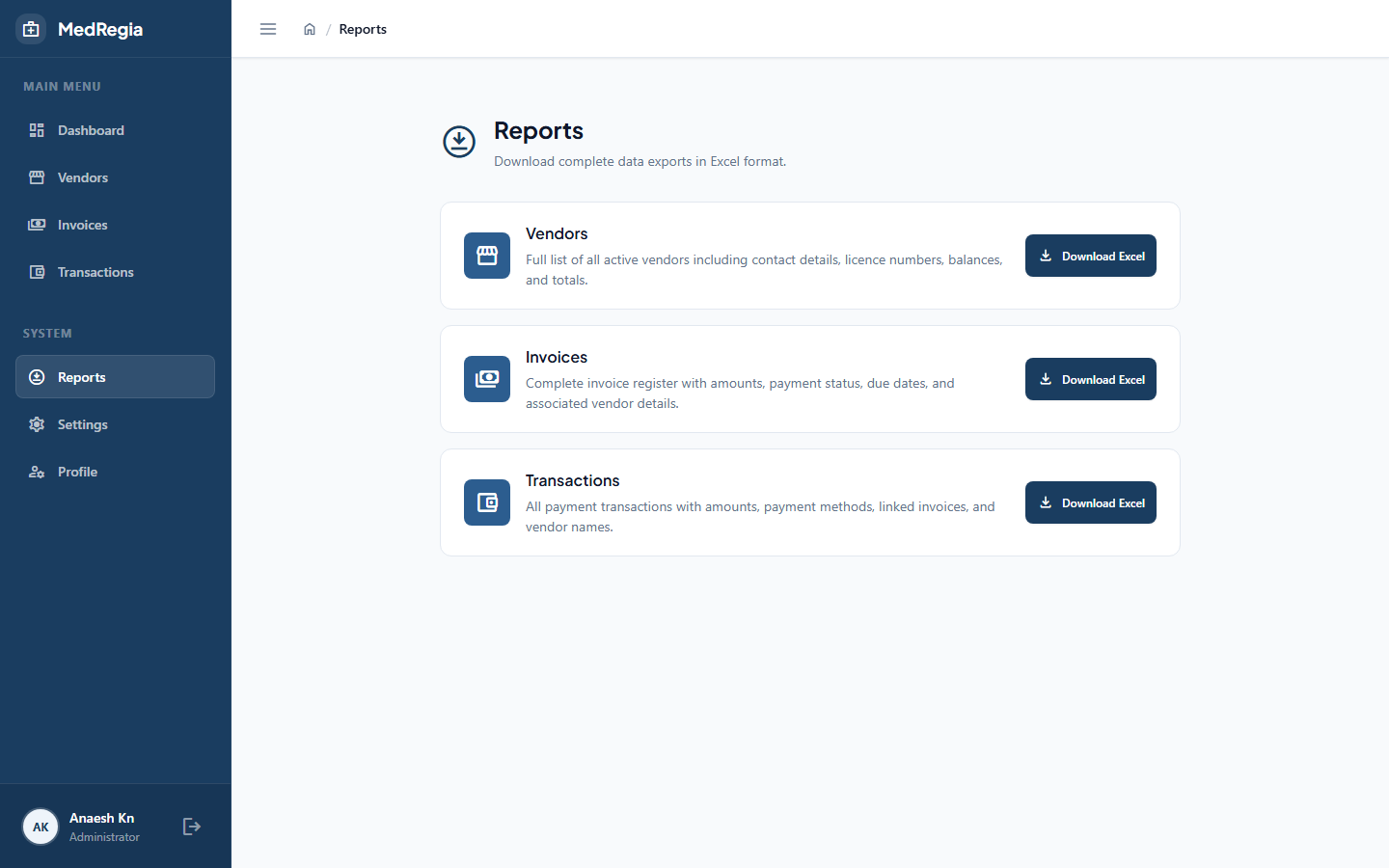 Reports page
